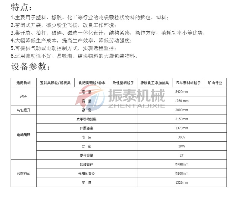 小蘇打噸袋拆包機參數
